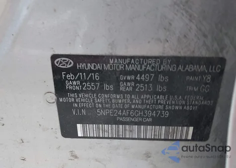 2016 Hyundai Sonata из США, поврежденный, VIN 5NPE24AF6GH394739